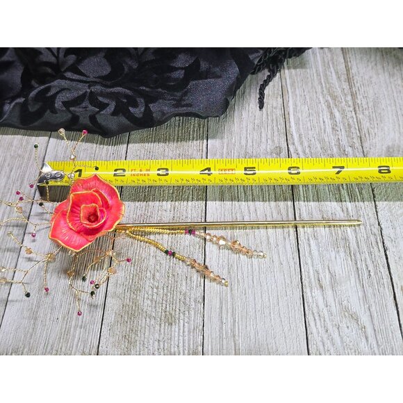 Unique Handcrafted Elegant Gemstone Asian Inspired Pink and Gold Rose Hair Stick - Picture 7 of 7